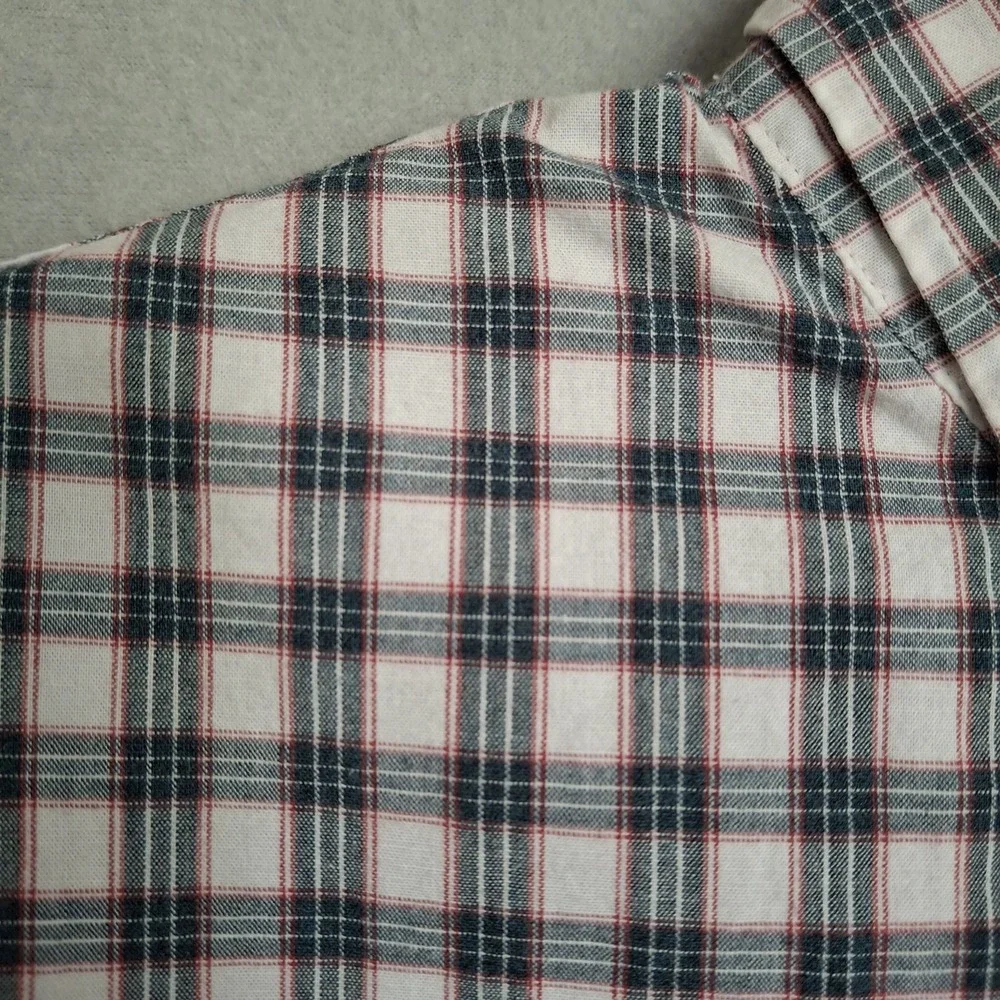 J Crew 2XL Shirt Slim Fit Button Down Gray Red Plaid Stretch Cotton Blend Casual